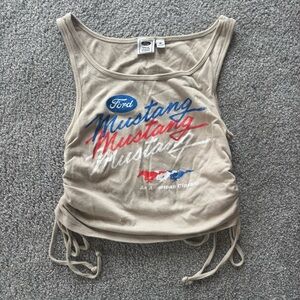 Ford Mustang Tan Tank Top with Tie Sides and Graphic